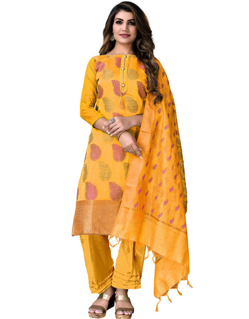 Mustard Banarasi Jacquard Palazzo Salwar Suits