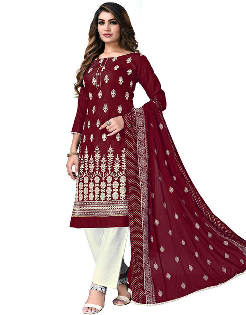 Maroon Cotton Palazzo Salwar Suits Closure View