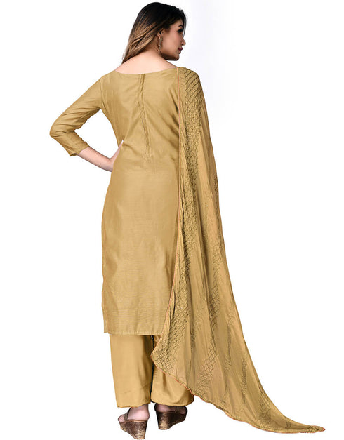Champange Modal Chanderi Palazzo Salwar Suits Back View