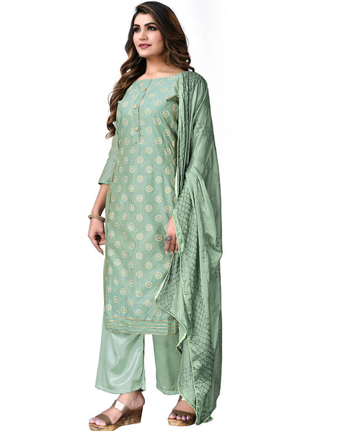 Mint Modal Chanderi Palazzo Salwar Suits Closure View
