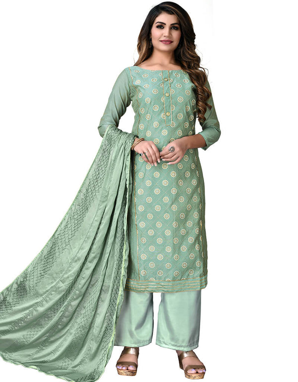 Mint Modal Chanderi Palazzo Salwar Suits