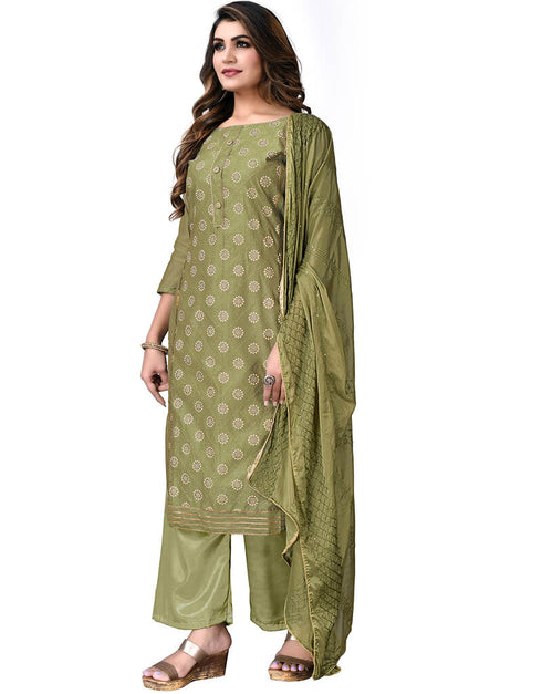 Light Olive Modal Chanderi Palazzo Salwar Suits Closure View