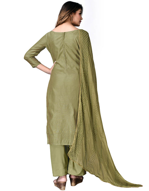 Light Olive Modal Chanderi Palazzo Salwar Suits Back View