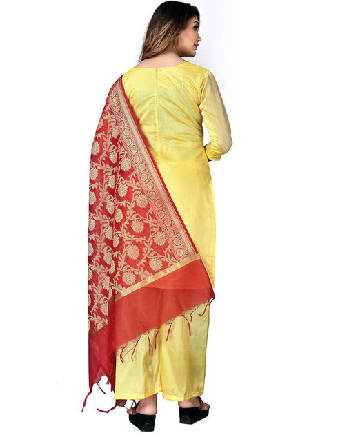Yellow Modal Chanderi Cotton Palazzo Salwar Suits Back View