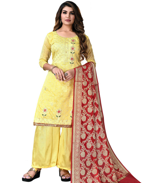Yellow Modal Chanderi Cotton Palazzo Salwar Suits