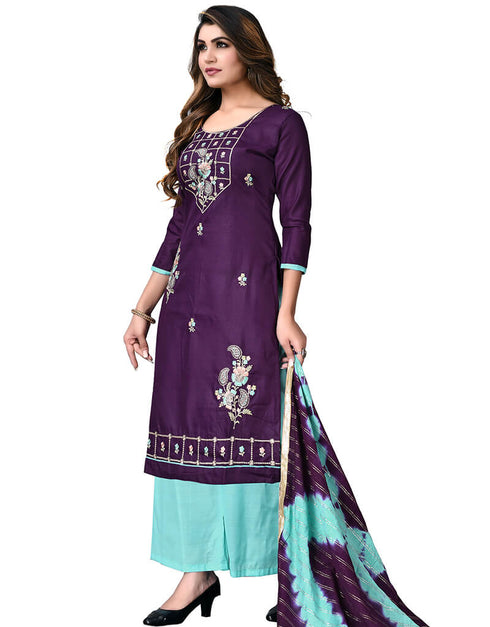 Purple Cotton Palazzo Salwar Suits Closure View