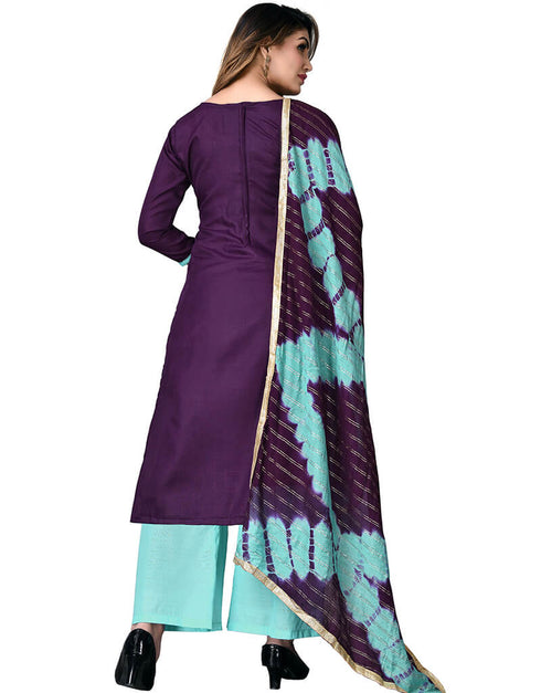 Purple Cotton Palazzo Salwar Suits Back View
