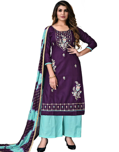 Purple Cotton Palazzo Salwar Suits