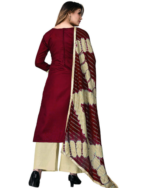 Maroon Cotton Palazzo Salwar Suits Back View