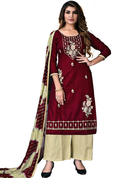 Maroon Cotton Palazzo Salwar Suits