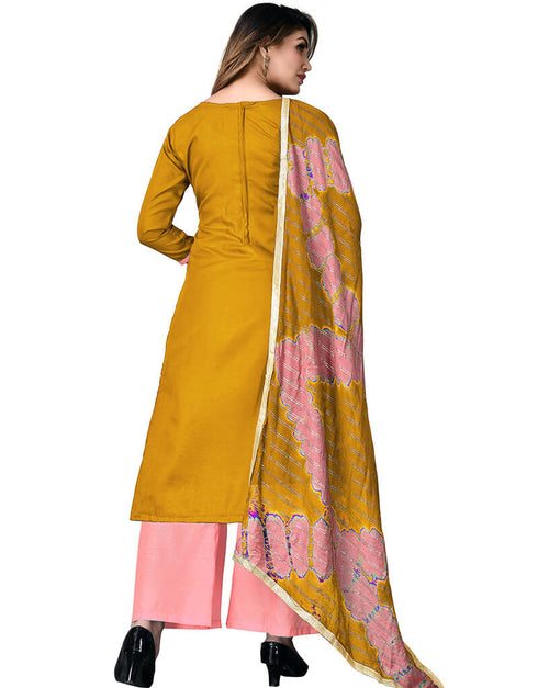 Mustard Cotton Palazzo Salwar Suits Back View