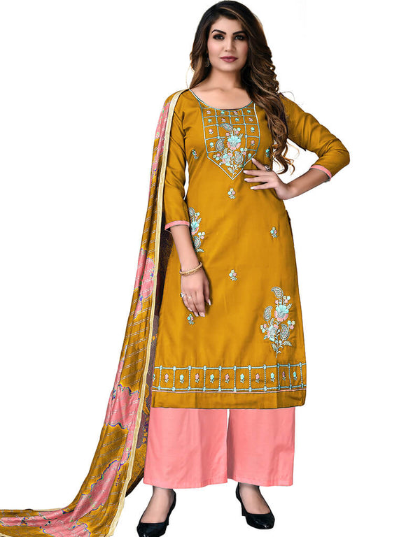 Mustard Cotton Palazzo Salwar Suits
