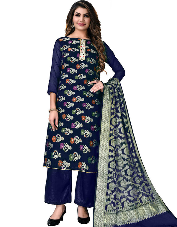 Navy Blue Banarasi Jacquard Palazzo Salwar Suits