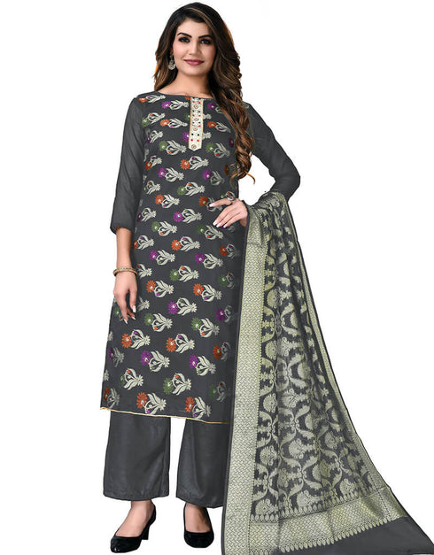 Grey Banarasi Jacquard Palazzo Salwar Suits
