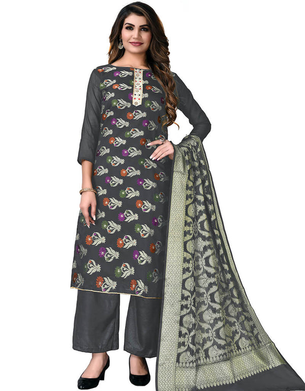 Grey Banarasi Jacquard Palazzo Salwar Suits