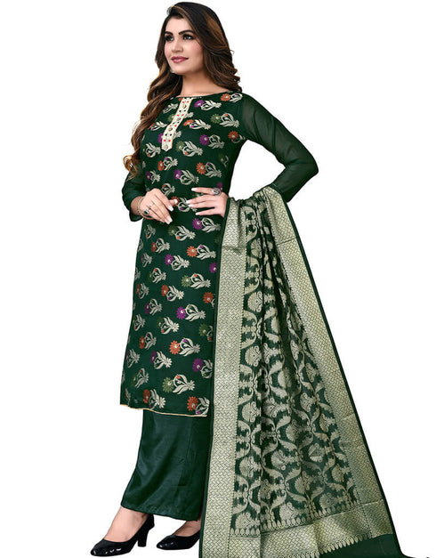Green Banarasi Jacquard Palazzo Salwar Suits Closure View