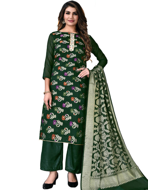 Green Banarasi Jacquard Palazzo Salwar Suits