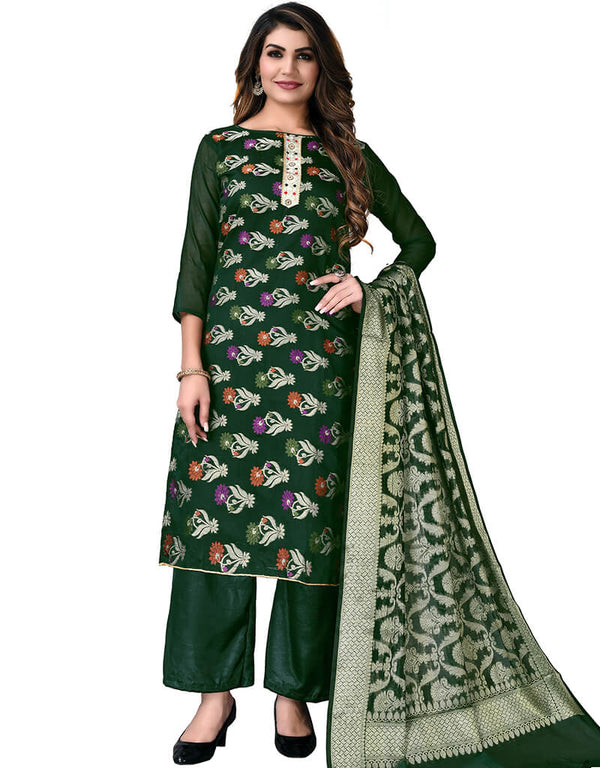 Green Banarasi Jacquard Palazzo Salwar Suits