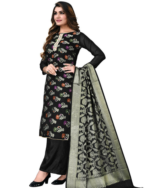 Black Banarasi Jacquard Palazzo Salwar Suits Closure View