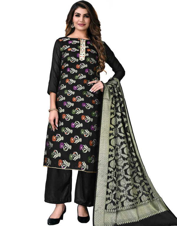 Black Banarasi Jacquard Palazzo Salwar Suits