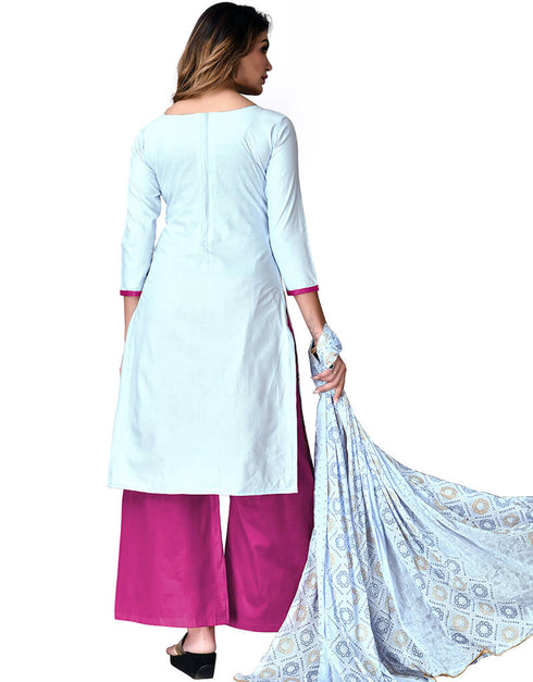 Ht Sky Blue Cotton Palazzo Salwar Suits Back View