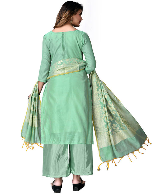 Mint Banarasi Jacquard Palazzo Salwar Suits Back View