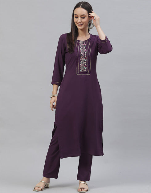 Wine Crepe Pant Suit