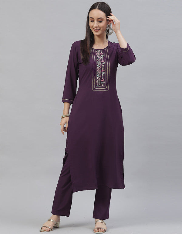 Wine Crepe Pant Suit