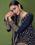 Dark Blue Pant style Suit Faux Georgette Salwar Kameez in Embroidery, Sequins & Lace Work Closure View