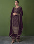 Dark Purple Pant style Suit Faux Georgette Salwar Kameez in Embroidery, Sequins & Lace Work