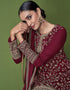 Maroon Pant style Suit Faux Georgette Salwar Kameez in Embroidery, Sequins & Lace Work Closure View