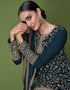 Teal Pant style Suit Faux Georgette Salwar Kameez in Embroidery, Sequins & Lace Work Closure View