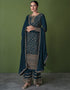 Teal Pant style Suit Faux Georgette Salwar Kameez in Embroidery, Sequins & Lace Work