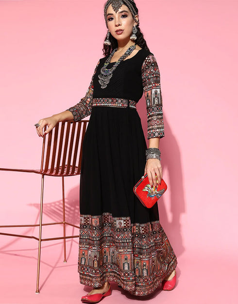 Black Designer Casual Wear Readymade Georgette Kurti Closure View