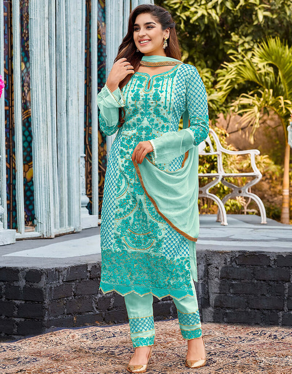 Blue Heavy Fox Georgette Pant Suit