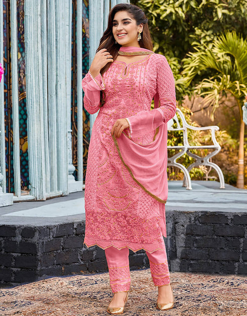 Pink Heavy Fox Georgette Pant Suit