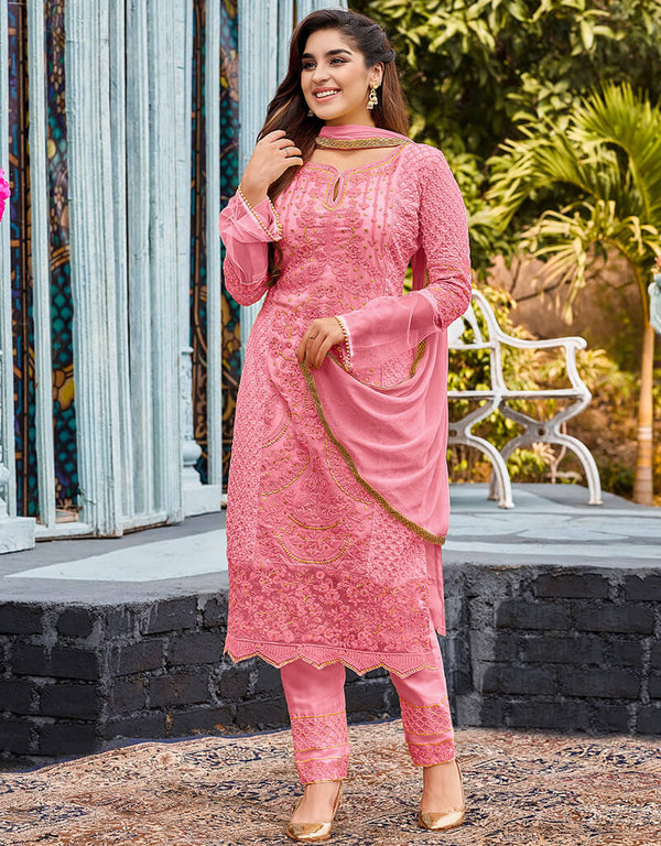 Pink Heavy Fox Georgette Pant Suit