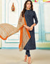 Navy Blue Chanderi Cotton Chudidar Salwar Suit