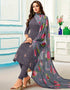 Dark Grey Chanderi Cotton Chudidar Salwar Suit Closure View