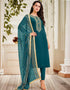 Teal Blue Chanderi Cotton Chudidar Suit