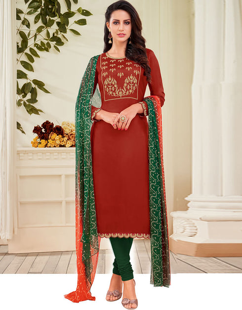Rust Chanderi Cotton Chudidar Suit