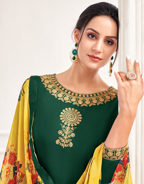 Green Chanderi Cotton Chudidar Suit Closure View