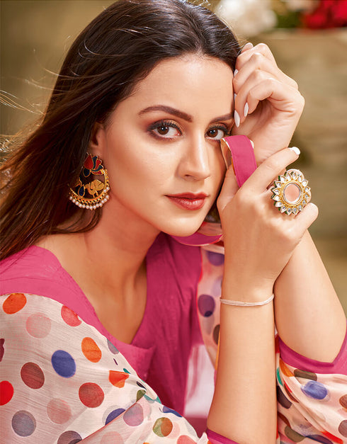 Pink Chanderi Cotton Chudidar Suit Closure View