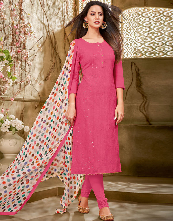 Pink Chanderi Cotton Chudidar Suit
