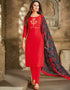 Red Chanderi Cotton Chudidar Suit