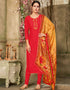 Red Chanderi Cotton Chudidar Suit