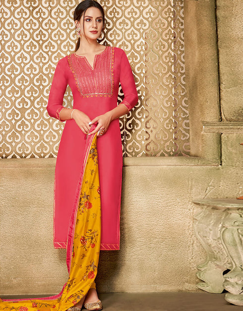 Pink Chanderi Cotton Chudidar Suit Closure View