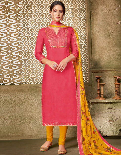 Pink Chanderi Cotton Chudidar Suit