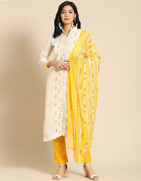 White Chanderi Cotton Pant Salwar Suit Closure View