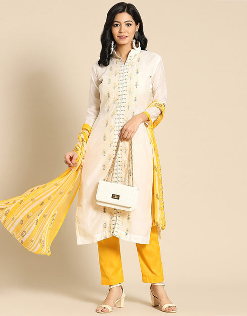 White Chanderi Cotton Pant Salwar Suit